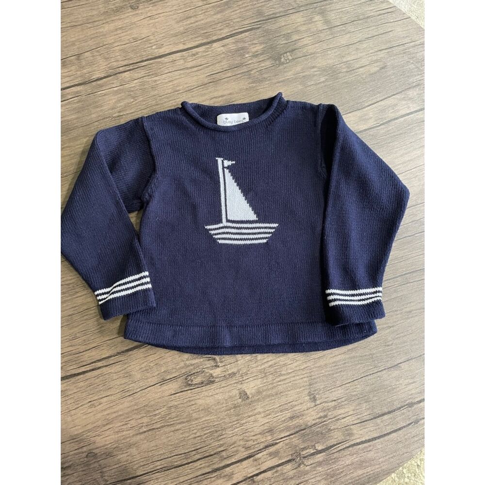 Busy Bees Navy Sailboat Knit Top Sweater Kids size 4